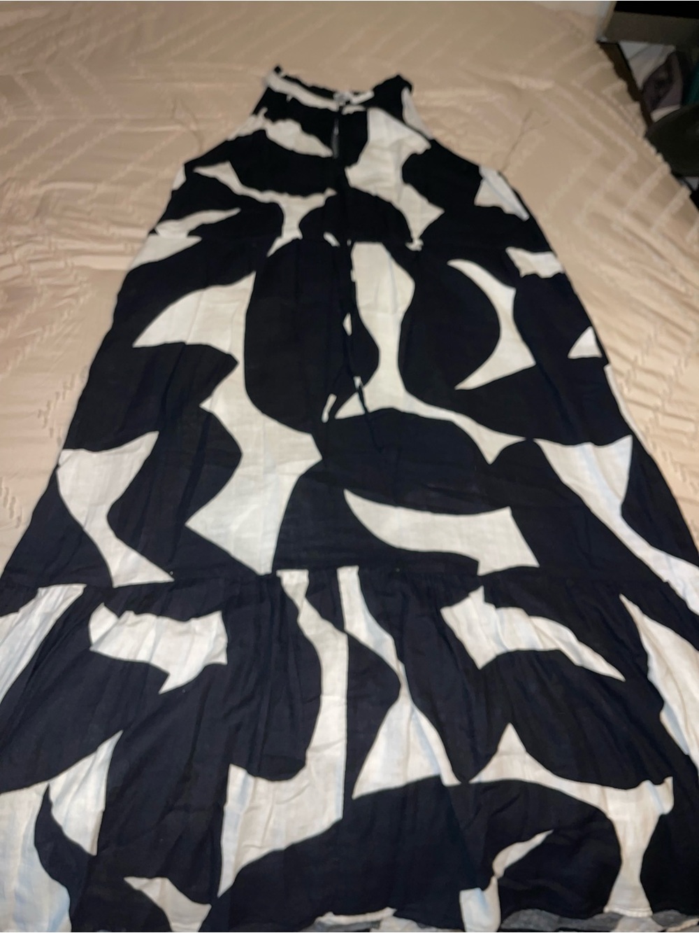 Time and Tru Black and White Abstract Halter Maxi